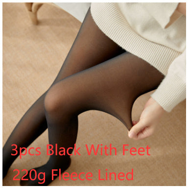 Fleece-lined Thickened Sheer Tights Leggings Transparent One-piece Pantyhose Superb Fleshcolor Pantynose