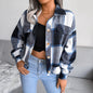 Plaid Lapel Cropped Jacket Fashion Loose Button Long Sleeve Short Outwear Tops Coat For Womens Clothing