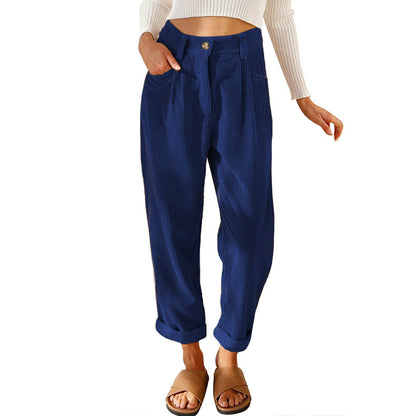 New Women's High Waist Pure Color Corduroy Casual Pants